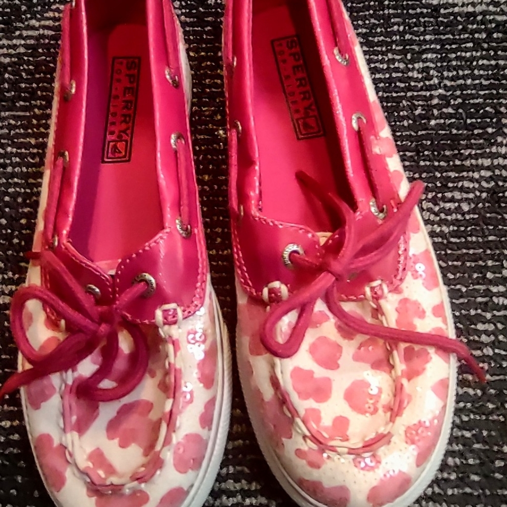 Beautiful Girls White and Pink Leopard Print Sperry Top Sider's